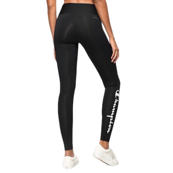 Champion High Rise Leggings Black Logo High Waisted Tights NEW - Picture 1 of 5